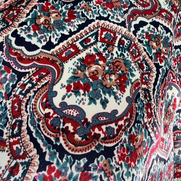 Vtg Jessica Lynn Blouse 8 Silky Polyester Red Green Floral Twisted Turtleneck - Picture 3 of 16